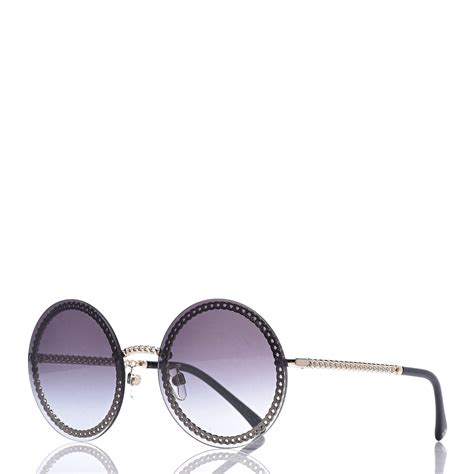 chanel sunglass round|Chanel round sunglasses with chain.